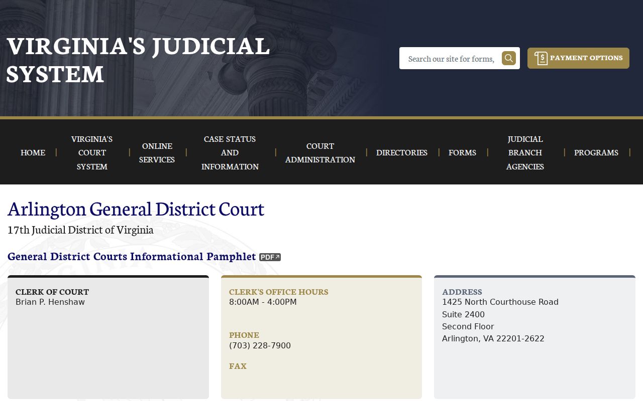 Arlington County warrant records court information for General District Court