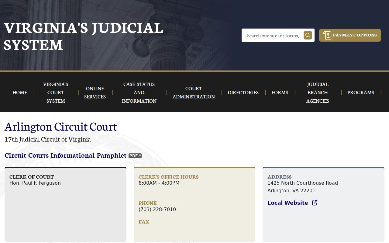 Arlington County bench warrant court calendar reference for Circuit Court