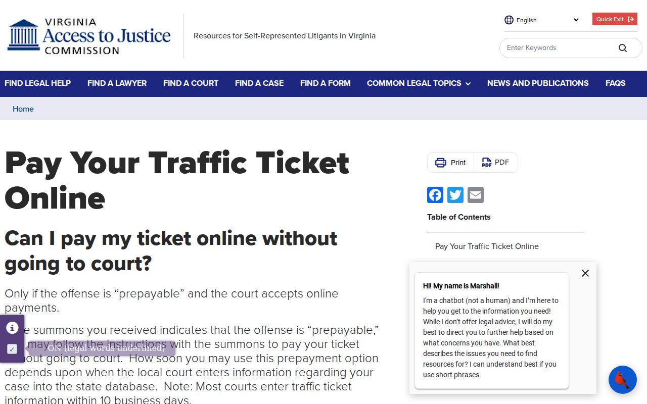 Arlington County traffic warrant case search using the exact summons name