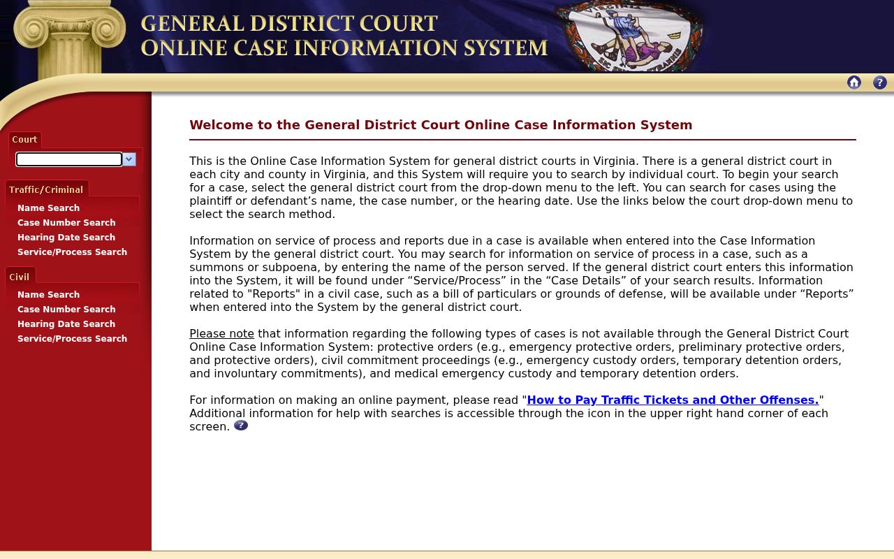 Arlington County warrant search court locality selector