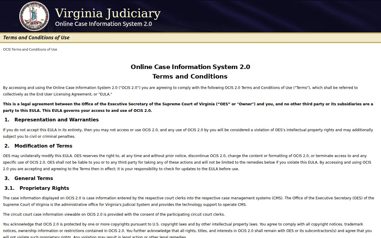 Arlington County warrant search reference to the Virginia OCIS public case system